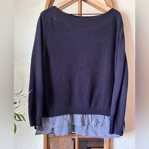Tommy Hilfiger Navy Sweater with Layered Shirt Hem – Women’s XL